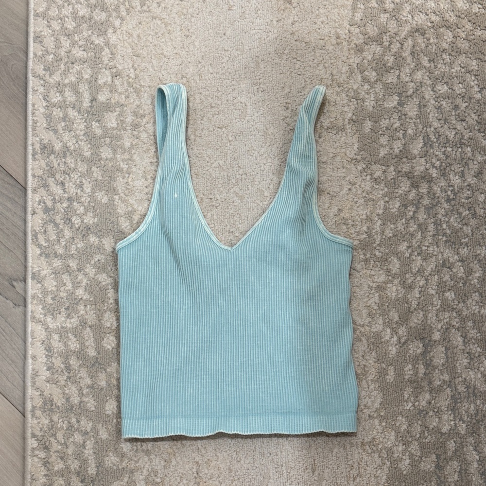 Sky Blue Ribbed V-Neck Crop Top